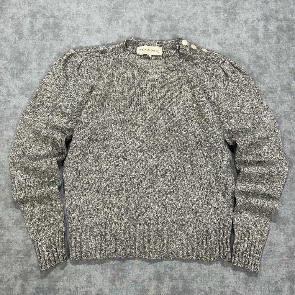Vintage Peck & Peck Silk Wool Blend Sweater Womens L Gray Made in Hong Kong